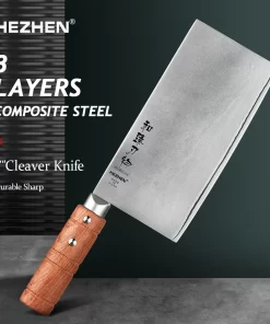 HEZHEN 7 Inches Slicing Knife Stainless Steel 3 Layer Composite Steel Professional Kitchen Knife For Meat Japanese Cook Knives