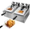 Stainless Steel Dual Tank Electric Deep Fryer with 2 Baskets & Lids Countertop Kitchen Frying Machine w/Temperature Control